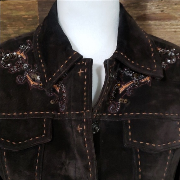 Coldwater Creek Embellished Brown Leather Jacket - Picture 5 of 7